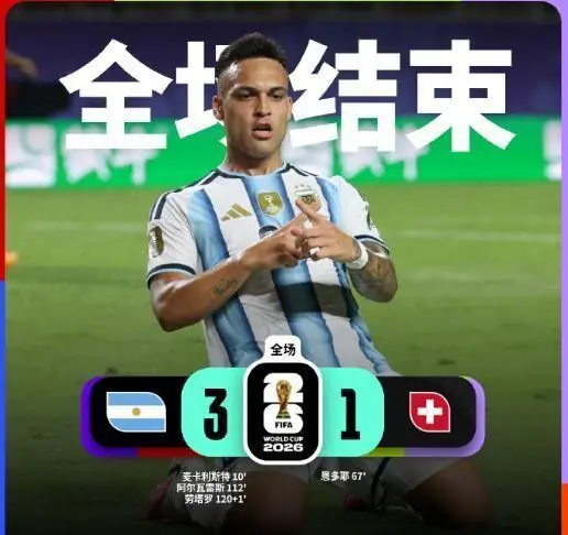 史诗级韧性!阿根廷3-1十人瑞士挺进4强,缔造世界杯百年独有神迹