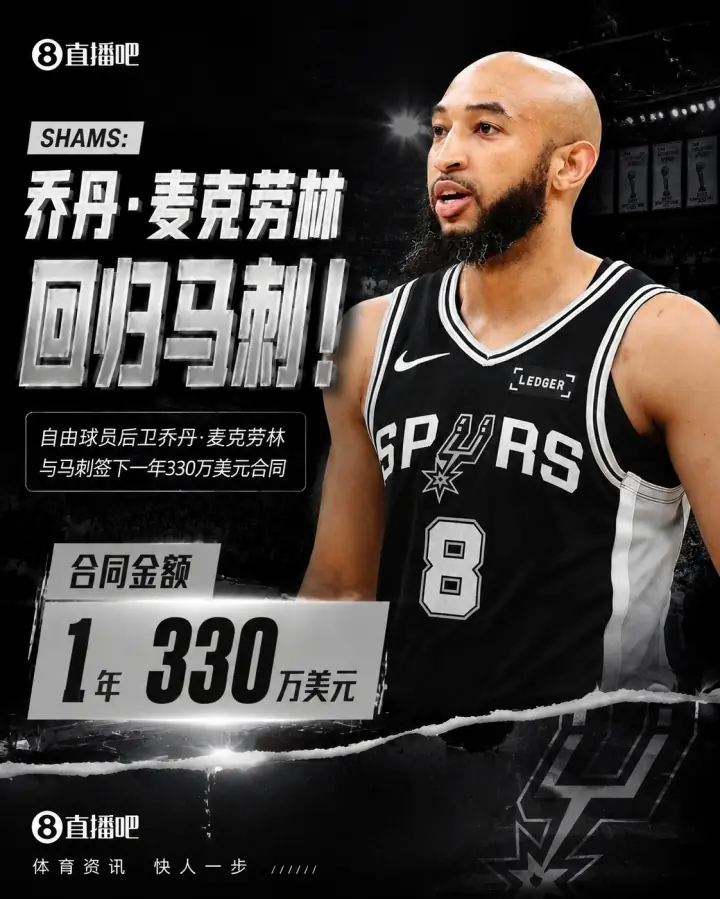 场均2分还有球打！Shams：麦克劳林1年330万美元回归马刺！