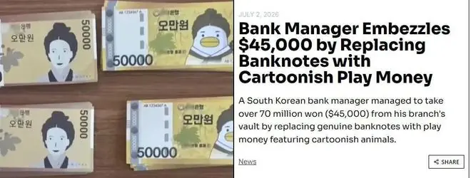 笑喷，银行行长用小鸭子假钞掉包真钱！这居然能偷7千万没人发现...